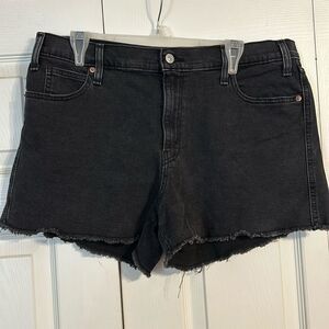 LEVI Size 14 W32 Black Denim Cut-Off Shorts Jeans Stretch High Rise Heritage